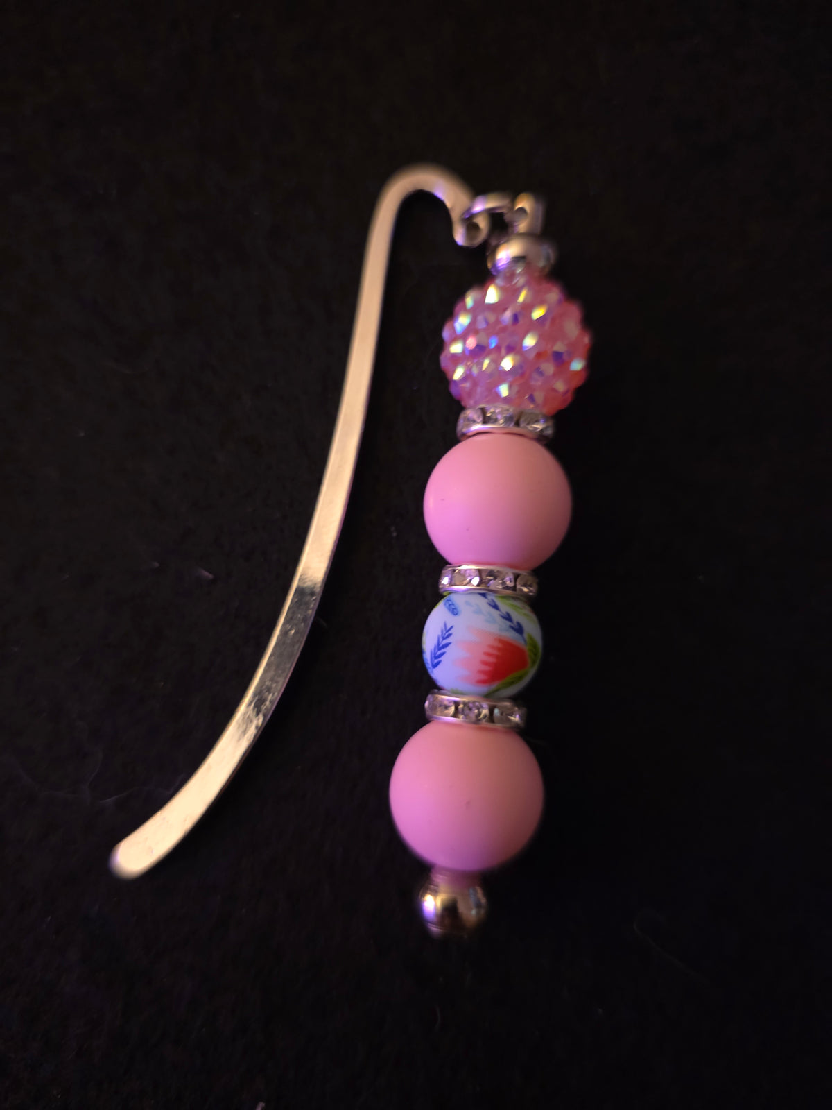 Handmade Pink Floral Beaded Metal Bookmark