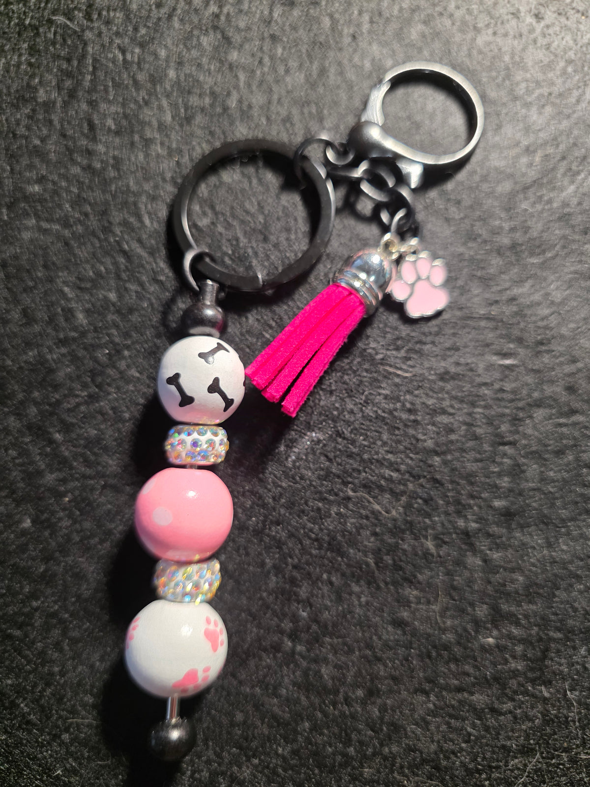 Pink Dog Paw Beaded Tassel Keychain