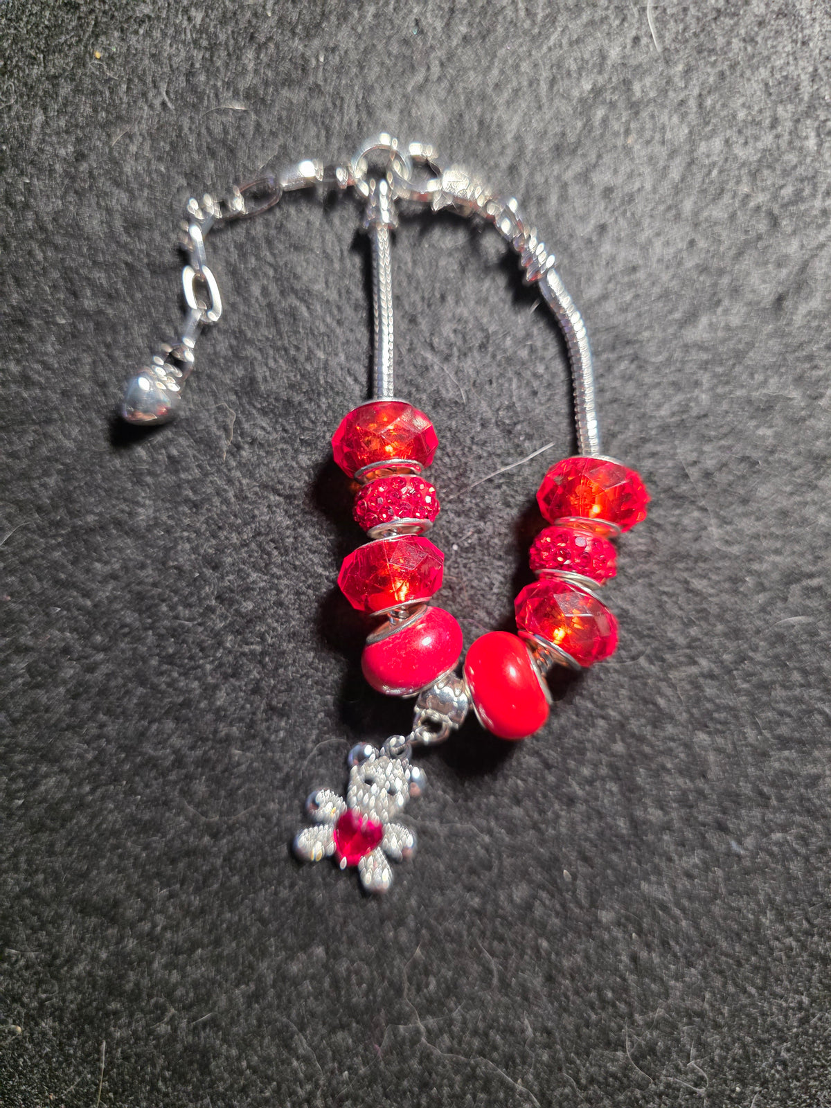 Red Sparkle Teddy Bear Heart Beaded Purse Charm