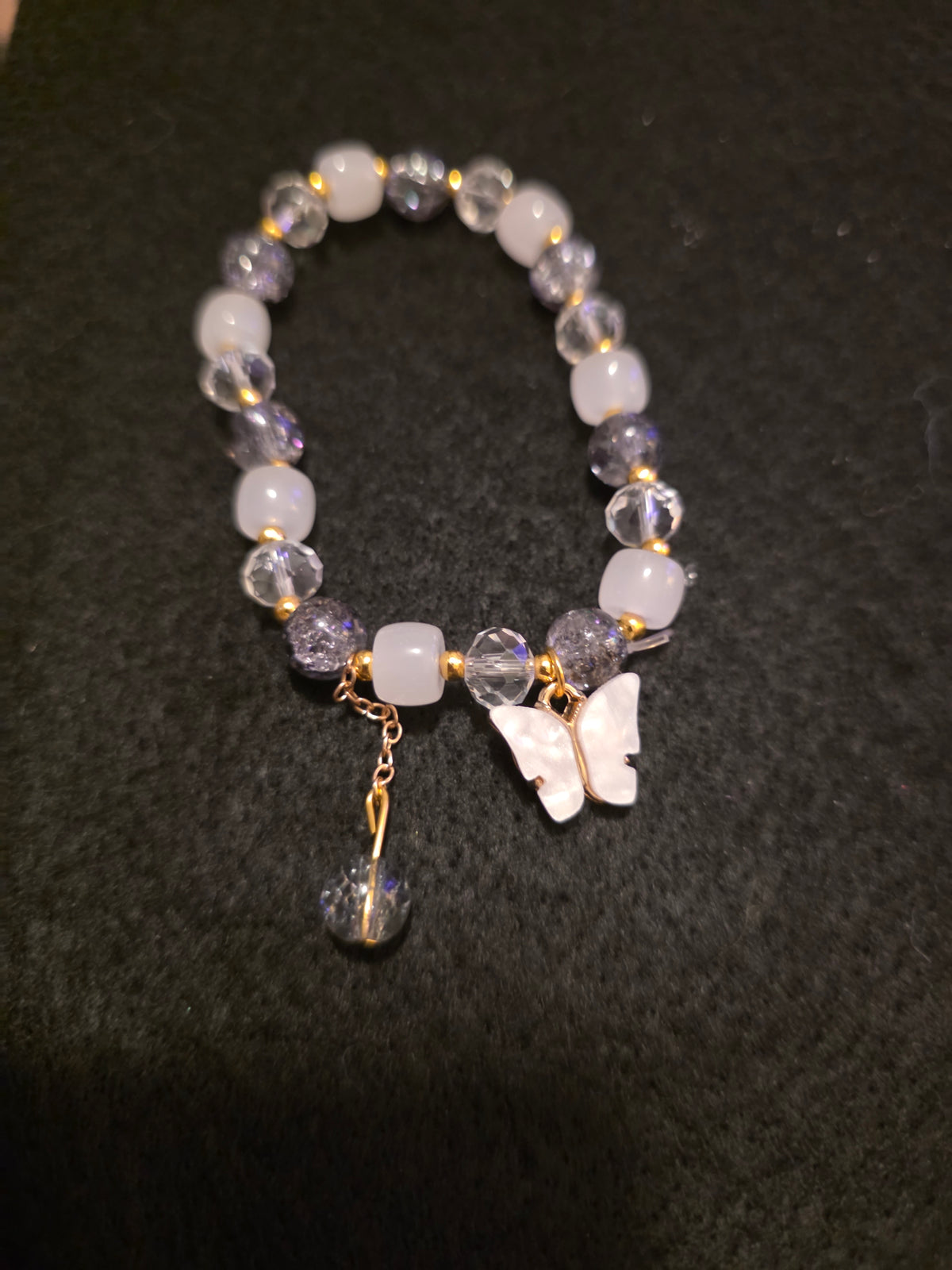 Handmade Aqua & White Butterfly Charm Bracelet